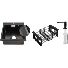 Кухонная мойка Schtoff Best Decor Black 4550 + коландер KR-1 BLACK + дозатор SD-1 BLACK, комплект