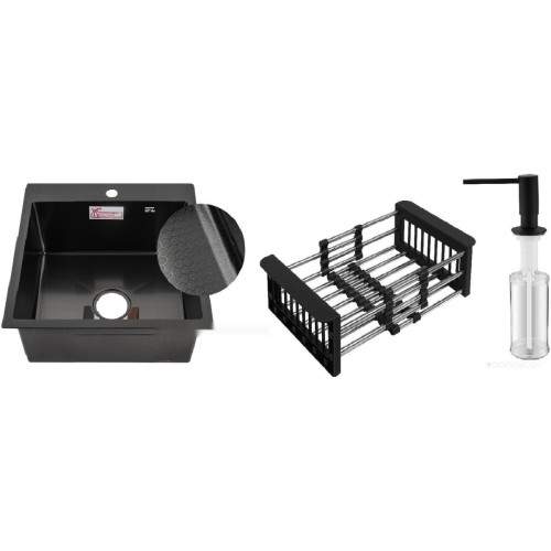 Кухонная мойка Schtoff Best Decor Black 4550 + коландер KR-1 BLACK + дозатор SD-1 BLACK, комплект