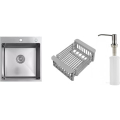 Кухонная мойка Schtoff Best Decor Silver 4550 + коландер KR-1 GREY + дозатор SD-1 SILVER