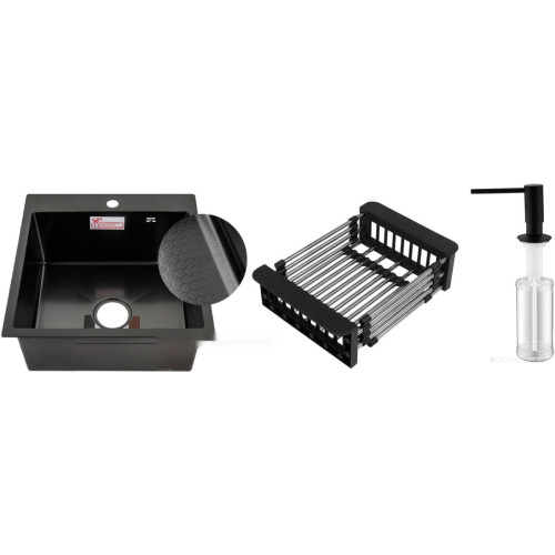 Кухонная мойка Schtoff Best Decor Black 5050 + коландер KR-1 Black + дозатор SD-1 Black