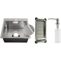 Кухонная мойка Schtoff Best Decor Silver 5050 + коландер металл K-1 Black + дозатор SD-1 Silver