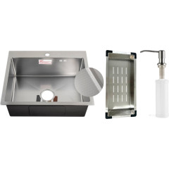 Кухонная мойка Schtoff Best Decor Silver 5550 + коландер металл K-1 BLACK + дозатор SD-1 SILVER