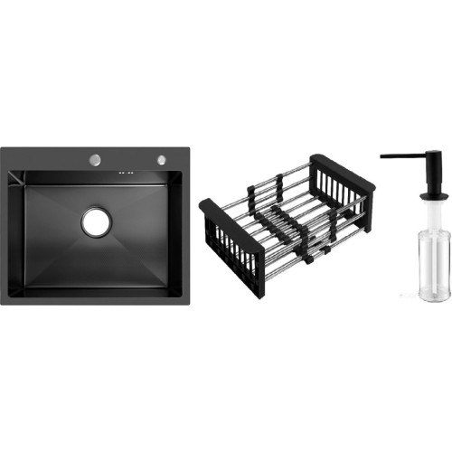 Кухонная мойка Schtoff Best Decor Black 6050 + коландер KR-1 BLACK + дозатор SD-1 BLACK