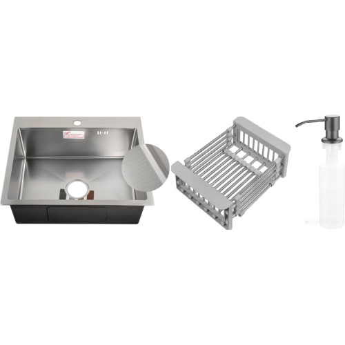 Кухонная мойка Schtoff Best Decor Silver 6050 + коландер KR-1 GREY + дозатор SD-1 GREY