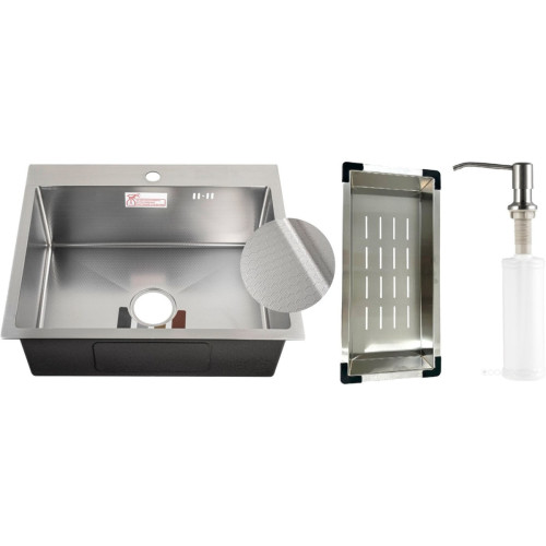 Кухонная мойка Schtoff Best Decor Silver 6050 + коландер металл K-1 BLACK + дозатор SD-1 SILVER