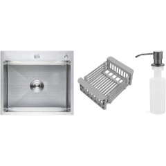 Кухонная мойка Schtoff Best Premium Silver 5550 + коландер KR-1 GREY + дозатор SD-1 GREY