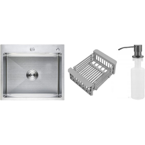 Кухонная мойка Schtoff Best Premium Silver 5550 + коландер KR-1 GREY + дозатор SD-1 GREY