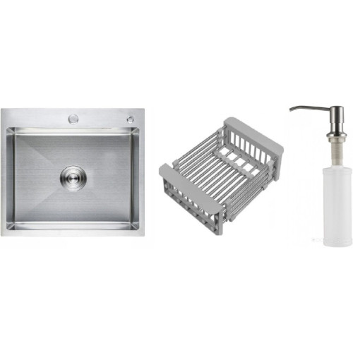 Кухонная мойка Schtoff Best Premium Silver 5550 + коландер KR-1 GREY + дозатор SD-1 SILVER