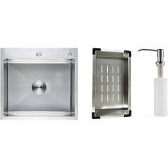 Кухонная мойка Schtoff Best Premium Silver 5550 + коландер K-1 BLACK + дозатор SD-1 SILVER