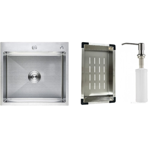 Кухонная мойка Schtoff Best Premium Silver 5550 + коландер K-1 BLACK + дозатор SD-1 SILVER