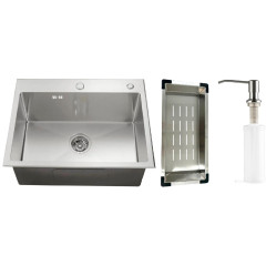 Кухонная мойка Schtoff Best Silver 6050 + коландер металл K-1 BLACK + дозатор SD-1 SILVER