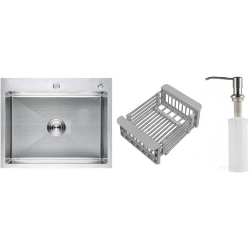 Кухонная мойка Schtoff Best Premium Silver 6050 + коландер KR-1 GREY + дозатор SD-1 SILVER