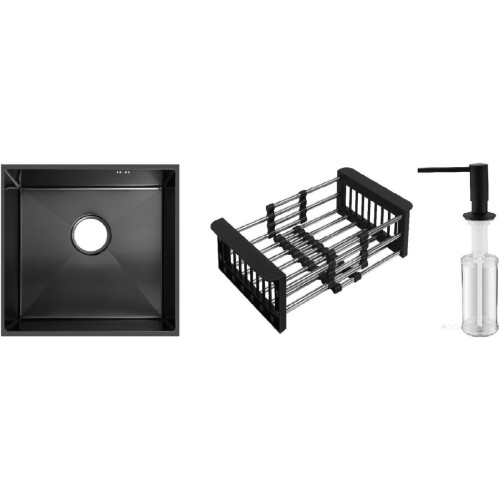 Кухонная мойка Schtoff Undermount Best Decor Black 4545 + коландер KR-1 BLACK+ дозатор SD-1 BLACK