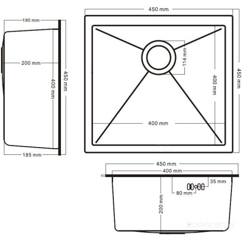 Кухонная мойка Schtoff Undermount Best Decor Black 4545 + коландер KR-1 BLACK+ дозатор SD-1 BLACK