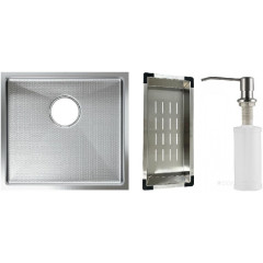 Кухонная мойка Schtoff Undermount Best Decor Silver 4545 + коландер K-1 BLACK + дозатор SD-1 SILVER