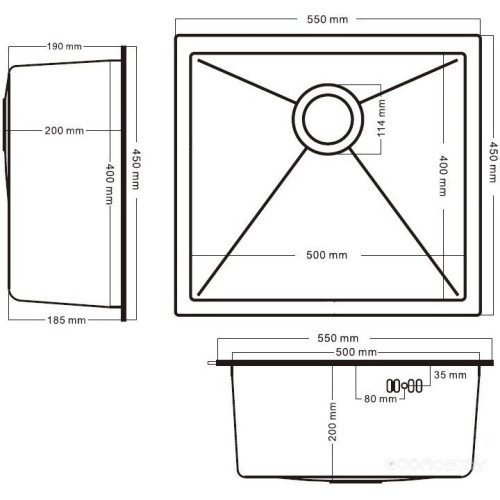 Кухонная мойка Schtoff Undermount Best Decor Silver 5545 + коландер K-1 BLACK + дозатор SD-1 SILVER