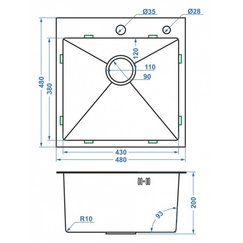 Кухонная мойка FUTUR FK 4848 ECO Embossing (Black Nano)