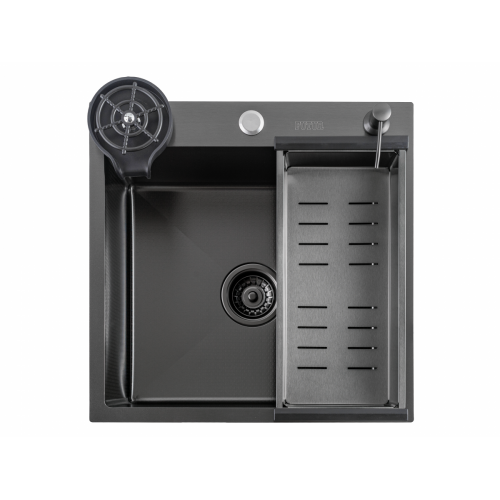 Кухонная мойка FUTUR FK 5050 Eco Embossing Pop-up Rinzer plus (Black Nano)