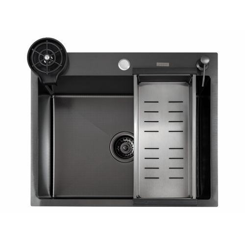 Кухонная мойка FUTUR FK 5550 Eco Embossing Pop-up Rinzer plus (Black Nano)