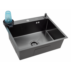 Кухонная мойка FUTUR FK 5550 Eco Embossing Pop-up Rinzer plus (Black Nano)