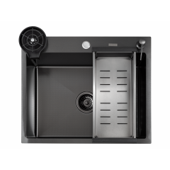 Кухонная мойка FUTUR FK 6050 Eco Embossing Pop-up Rinzer plus (Black Nano)