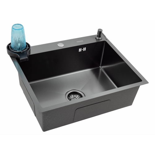 Кухонная мойка FUTUR FK 6050 Eco Embossing Pop-up Rinzer plus (Black Nano)