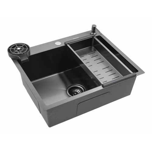 Кухонная мойка FUTUR FK 6050 Eco Embossing Pop-up Rinzer plus (Black Nano)