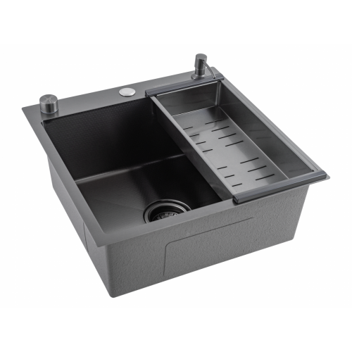 Кухонная мойка FUTUR FK 5050 Eco Embossing Pop-up Roll plus (Black Nano)