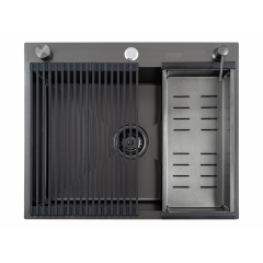 Кухонная мойка FUTUR FK 6050 Eco Embossing Pop-up Roll plus (Black Nano)