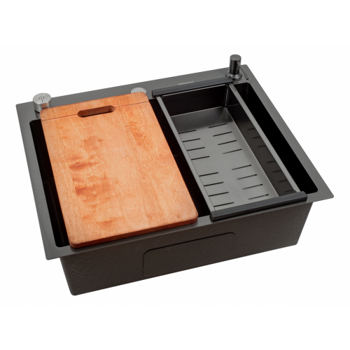 Кухонная мойка FUTUR FK 5050 Eco Embossing Pop-up Board plus (Black Nano)