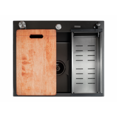 Кухонная мойка FUTUR FK 5050 Eco Embossing Pop-up Board plus (Black Nano)