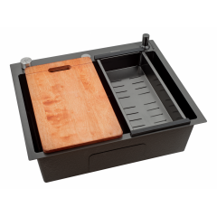 Кухонная мойка FUTUR FK 5550 Eco Embossing Pop-up Board plus (Black Nano)