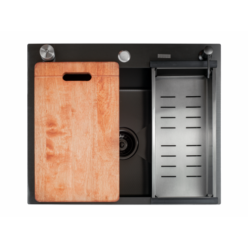 Кухонная мойка FUTUR FK 6050 Eco Embossing Pop-up Board plus (Black Nano)