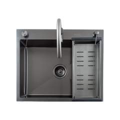 Кухонная мойка FUTUR FK 5550 Eco Embossing Pop-up Mixer plus (Black Nano)