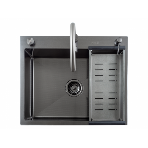 Кухонная мойка FUTUR FK 5550 Eco Embossing Pop-up Mixer plus (Black Nano)