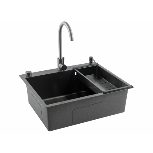 Кухонная мойка FUTUR FK 5550 Eco Embossing Pop-up Mixer plus (Black Nano)