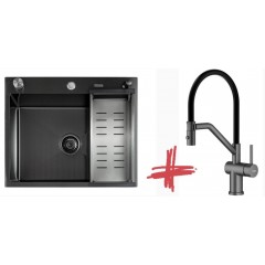 Кухонная мойка FUTUR FK 5050 Eco Embossing Pop-up (Black Nano) Mixer plus RAGLO R86.41.09