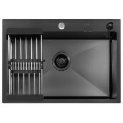 Кухонная мойка ARFEKA ECO AR 70х50+CL AR+DS AR (Black Decor Millet Grains)