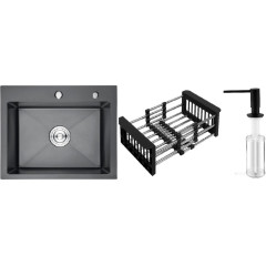Кухонная мойка Schtoff Best Black 6050 + коландер KR-1 BLACK + дозатор SD-1 BLACK