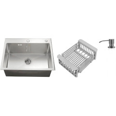 Кухонная мойка Schtoff Best Silver 6050 + коландер KR-1 GREY + дозатор SD-1 GREY