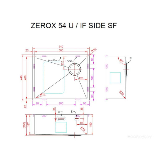 Кухонная мойка Zorg Zerox 54 U / IF SIDE SF STEEL