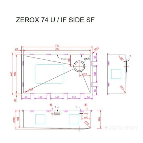 Кухонная мойка Zorg Zerox 74 U / IF SIDE SF PVD GUNBLACK