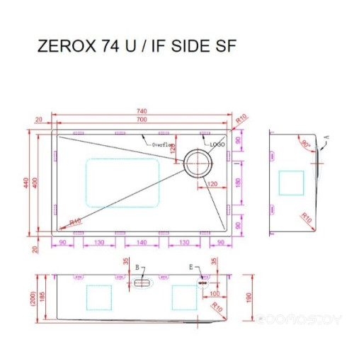 Кухонная мойка Zorg Zerox 74 U / IF SIDE SF STEEL