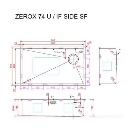 Кухонная мойка Zorg Zerox 74 U / IF SIDE SF ZURINOX PVD GUNBLACK
