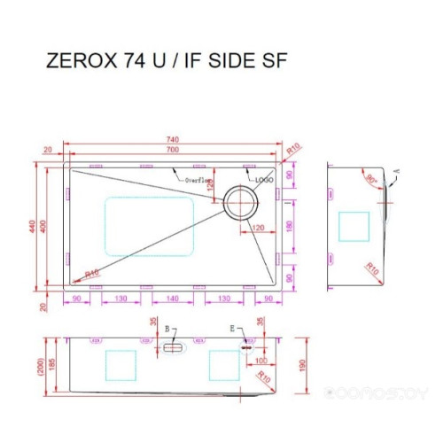 Кухонная мойка Zorg Zerox 74 U / IF SIDE SF ZURINOX STEEL