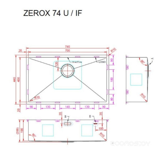 Кухонная мойка Zorg Zerox 74 U / IF ZURINOX PVD GUNBLACK