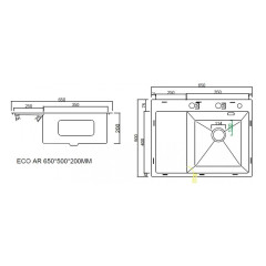 Кухонная мойка ARFEKA ECO AR 650*500 R POP-UP BLACK PVD NANO