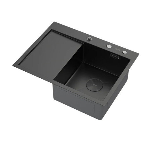 Кухонная мойка ARFEKA ECO AR 650*500 R POP-UP BLACK PVD NANO