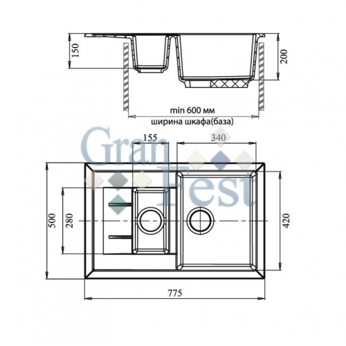 Кухонная мойка GranFest Quadro GF-Q775KL