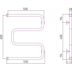 Полотенцесушитель Сунержа Ш-образный 600x500 00-0014-6050